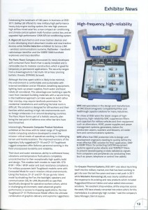 Article from DSEi exhibitor news about the reliability of MPE's EMC filters 